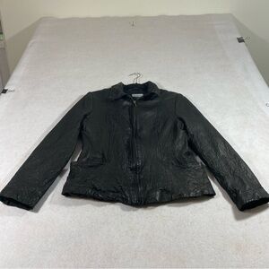 Michael Joseph Leather Rugged Jacket Black Scrunched Zip Jackson Pockets